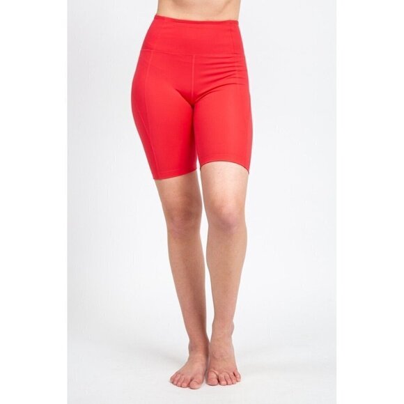 GIRLFRIEND Collective BNWOT Womens Hi Rise Bike Shorts Sz Xsmall In Geranium - Picture 1 of 6